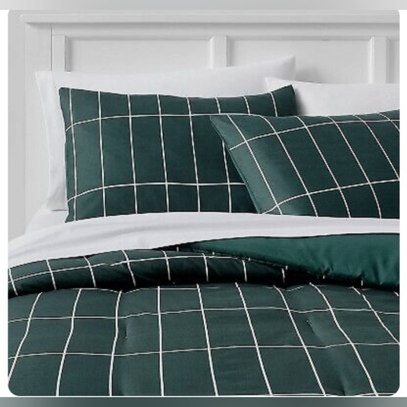 ☆NWT☆7 Piece FULL Sz Green Grid Print Microfiber Reversible Comforter & Sheets - Picture 5 of 6